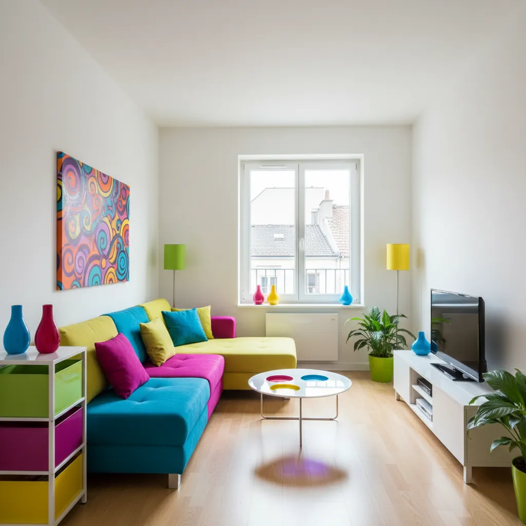 Apartamento pequeño con decoración pop minimalista