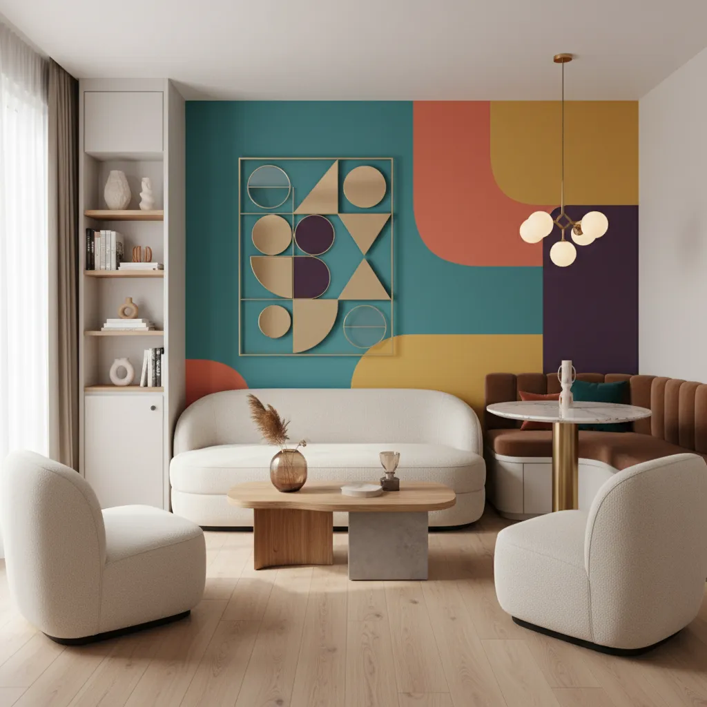 Apartamento pequeño con detalles de diseño postmoderno