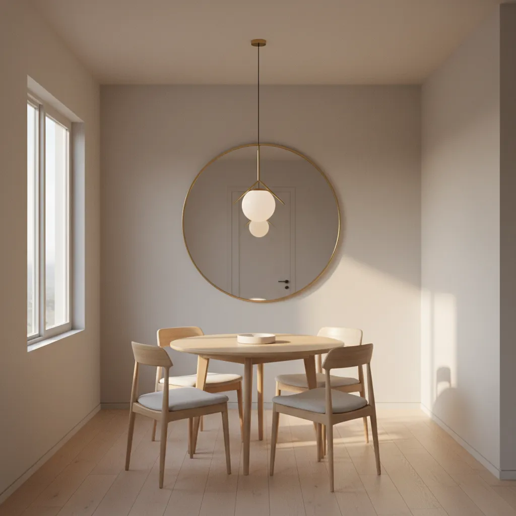 Small raised ranch dining room using round table to improve space