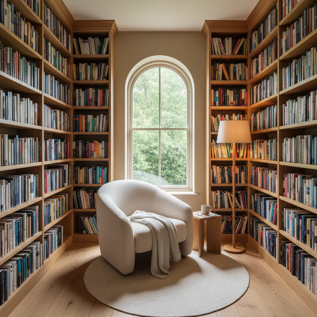 Small home reading room with bookshelves and comfortable chair