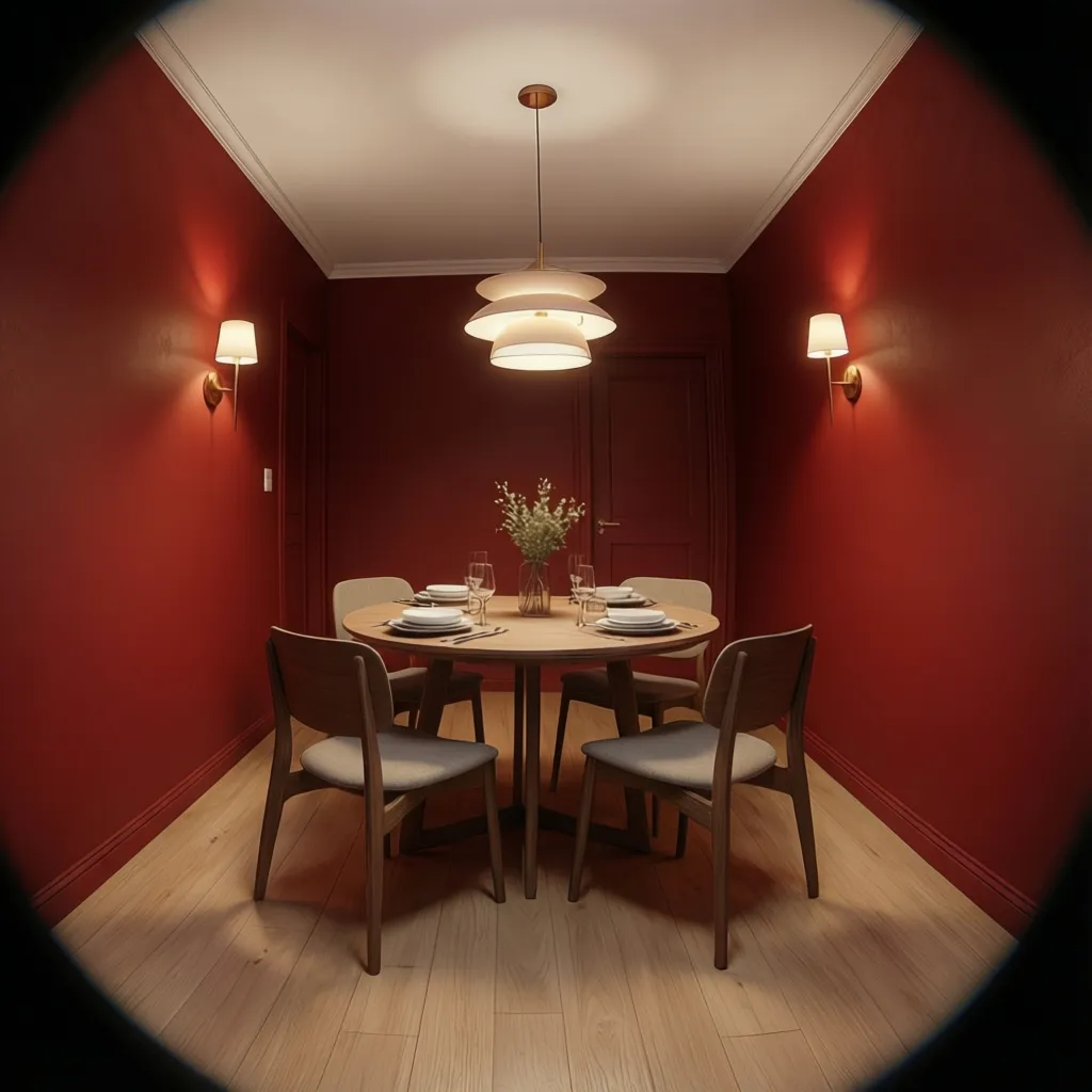 Optimizing Layout and Lighting in a Small Red Dining Room