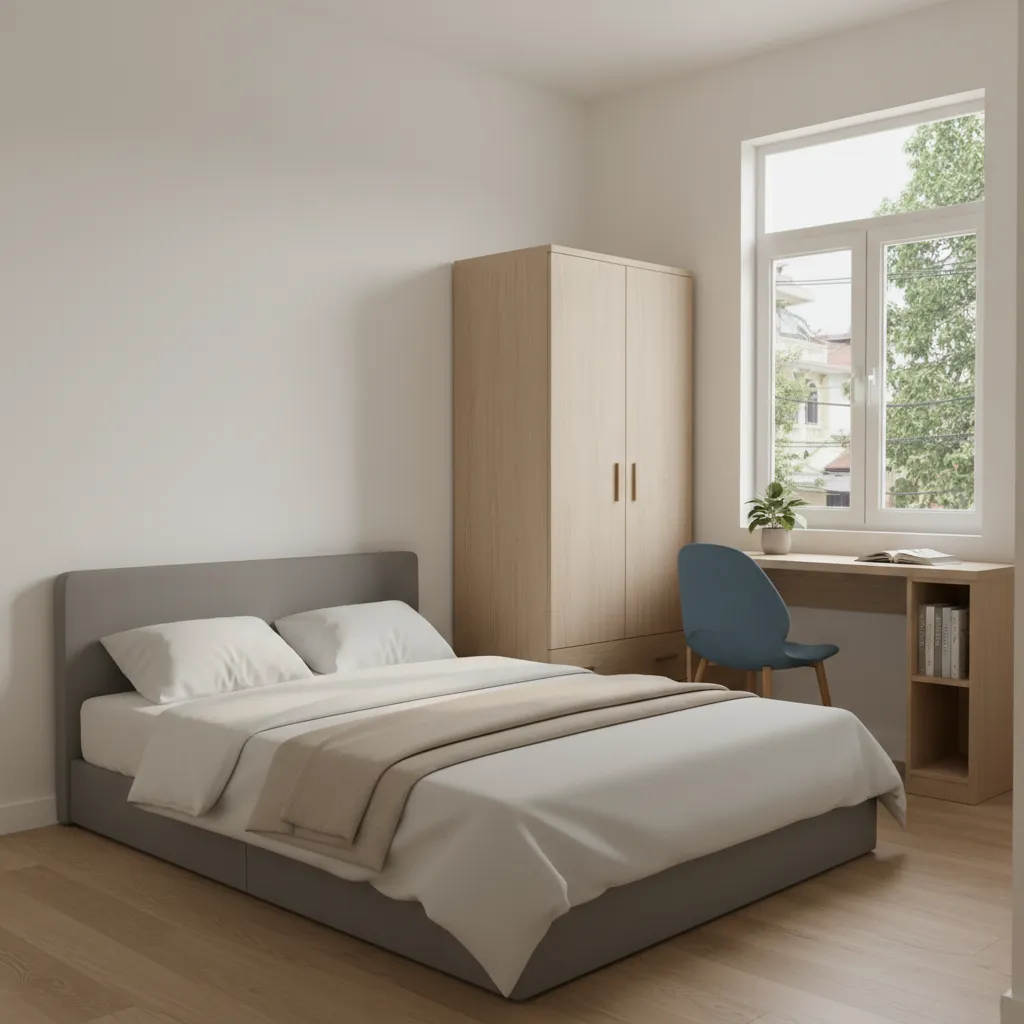 thiết kế phòng trọ nhỏ 20m2 gọn gàng có cửa sổ