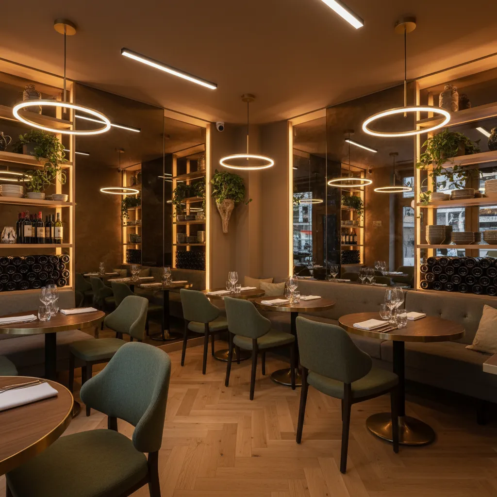 Diseño inteligente de restaurante pequeño con sensación de amplitud