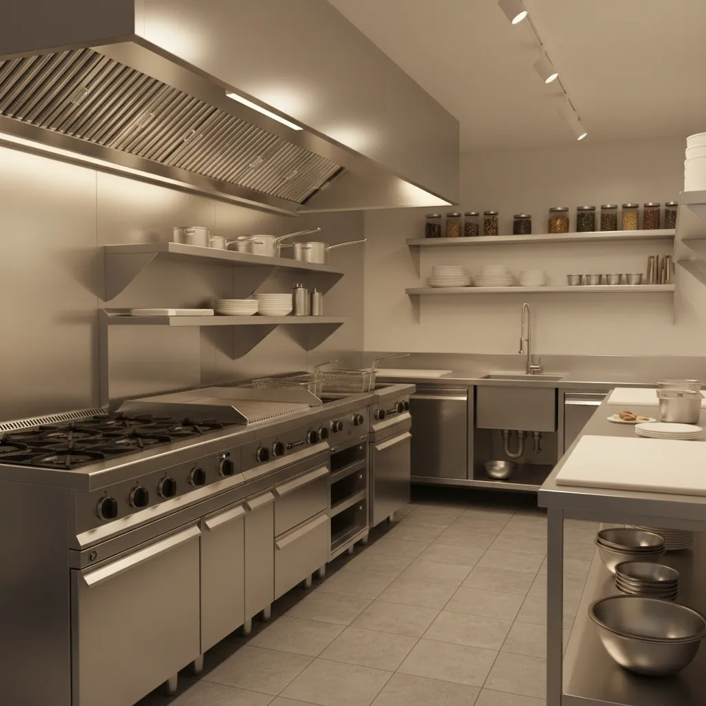 compact small restaurant kitchen with galley layout