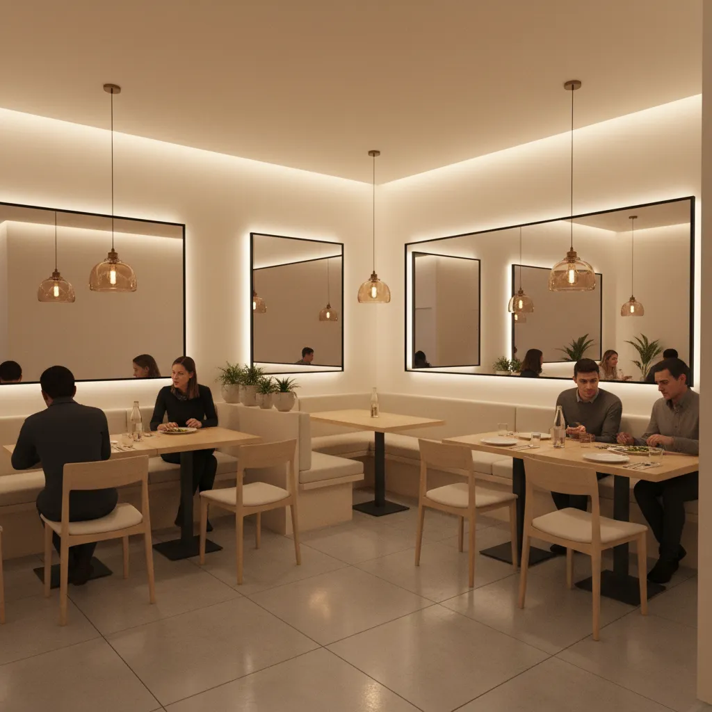 Ánh sáng và nội thất giúp nhà hàng nhỏ trông rộng hơn