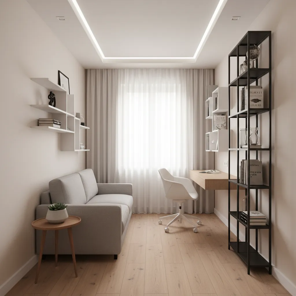 Small room 3D interior design planning with furniture arrangement