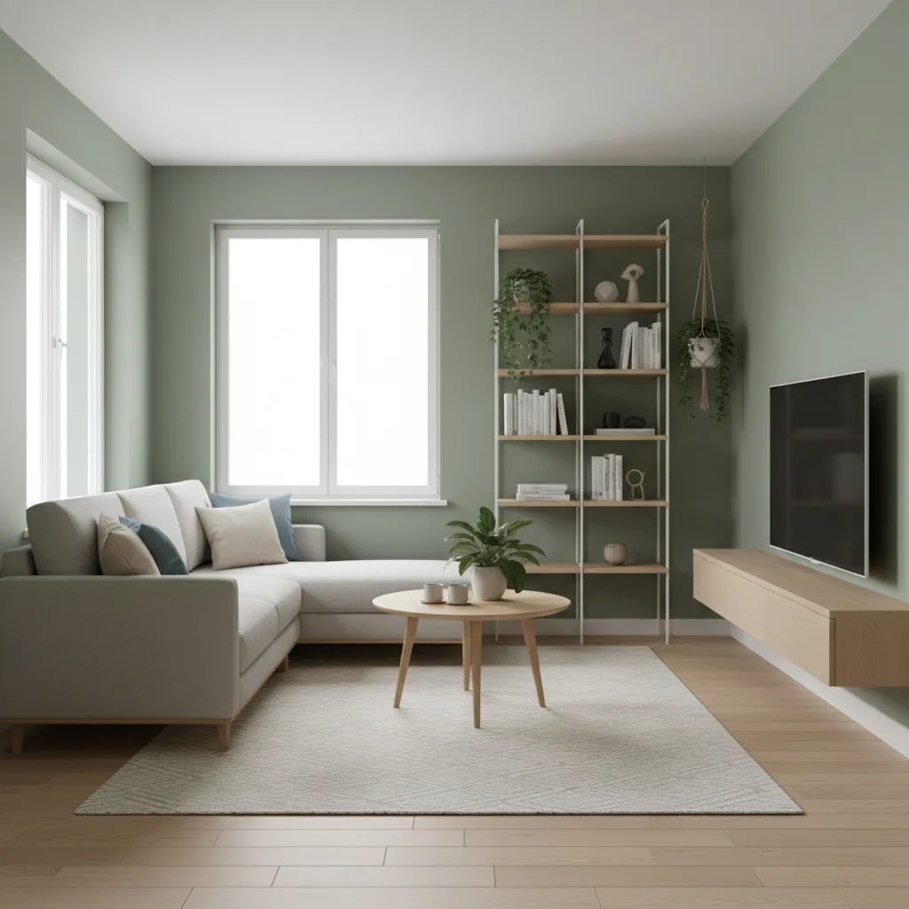 3D visualization of a compact living room designed with online software
