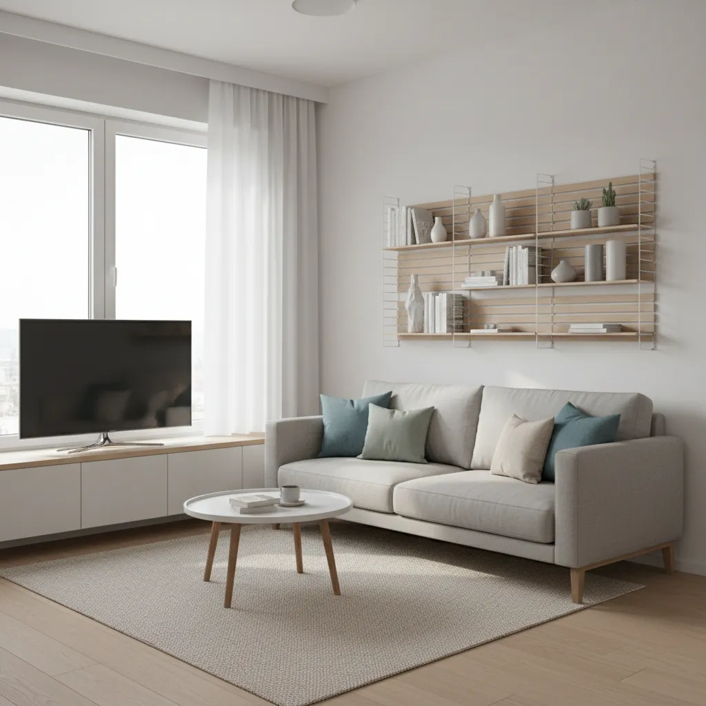 3D visualization of small apartment living room created with design software
