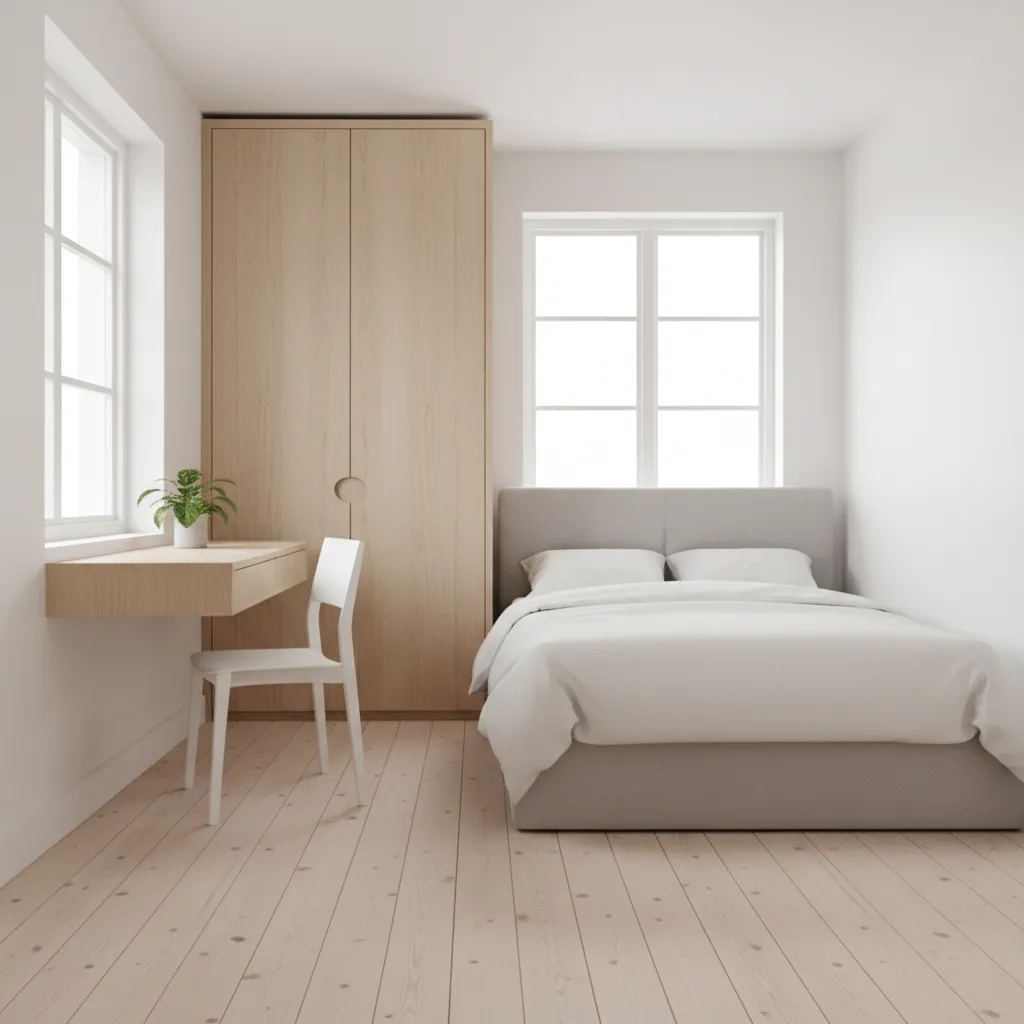 small bedroom layout designed using a 3D planner showing efficient furniture arrangement
