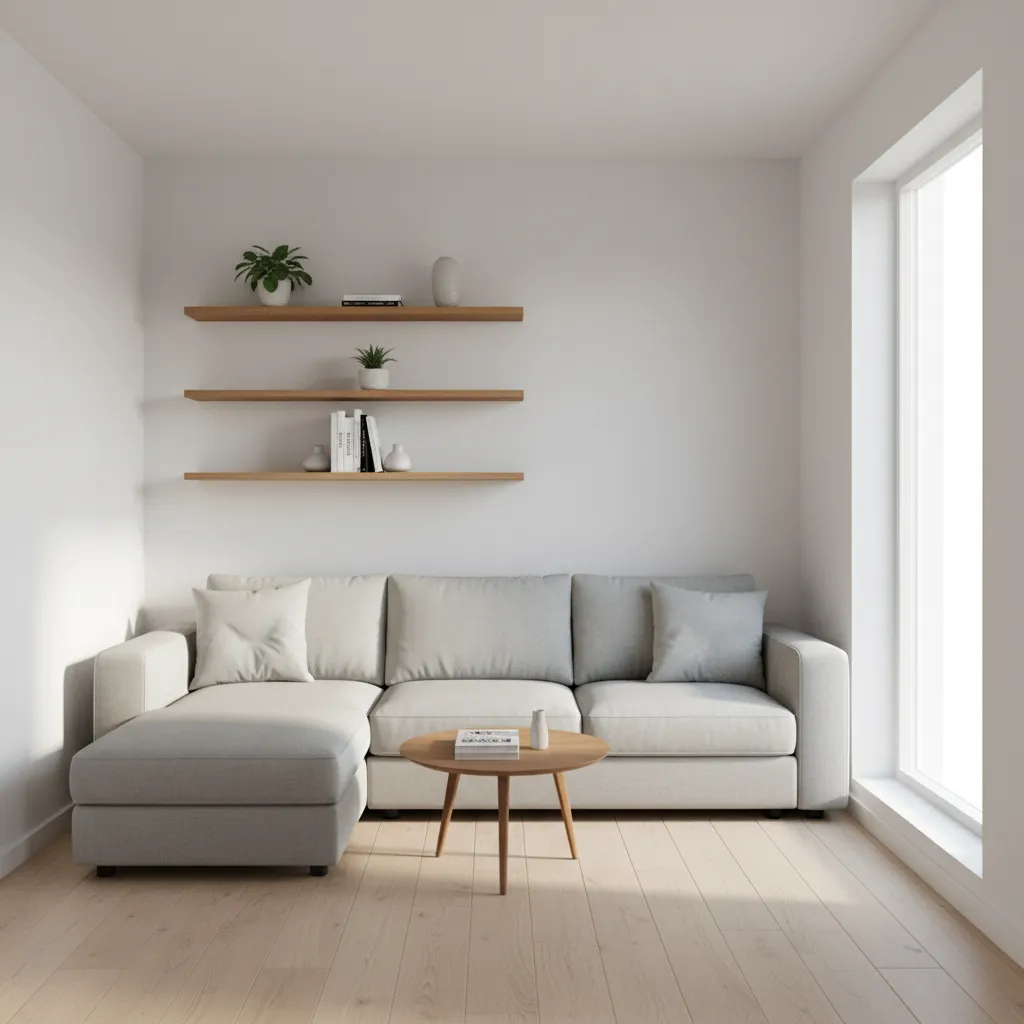 3D visualization comparing small living room layout with optimized furniture placement