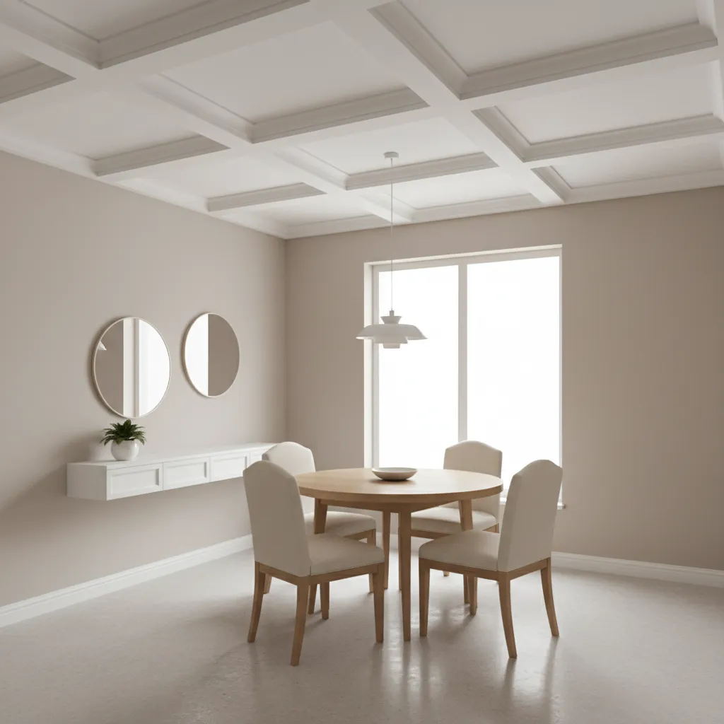 small dining room with simple bright coffered ceiling design