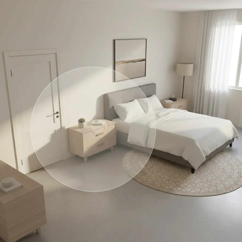 Door swing overlapping furniture in a small bedroom