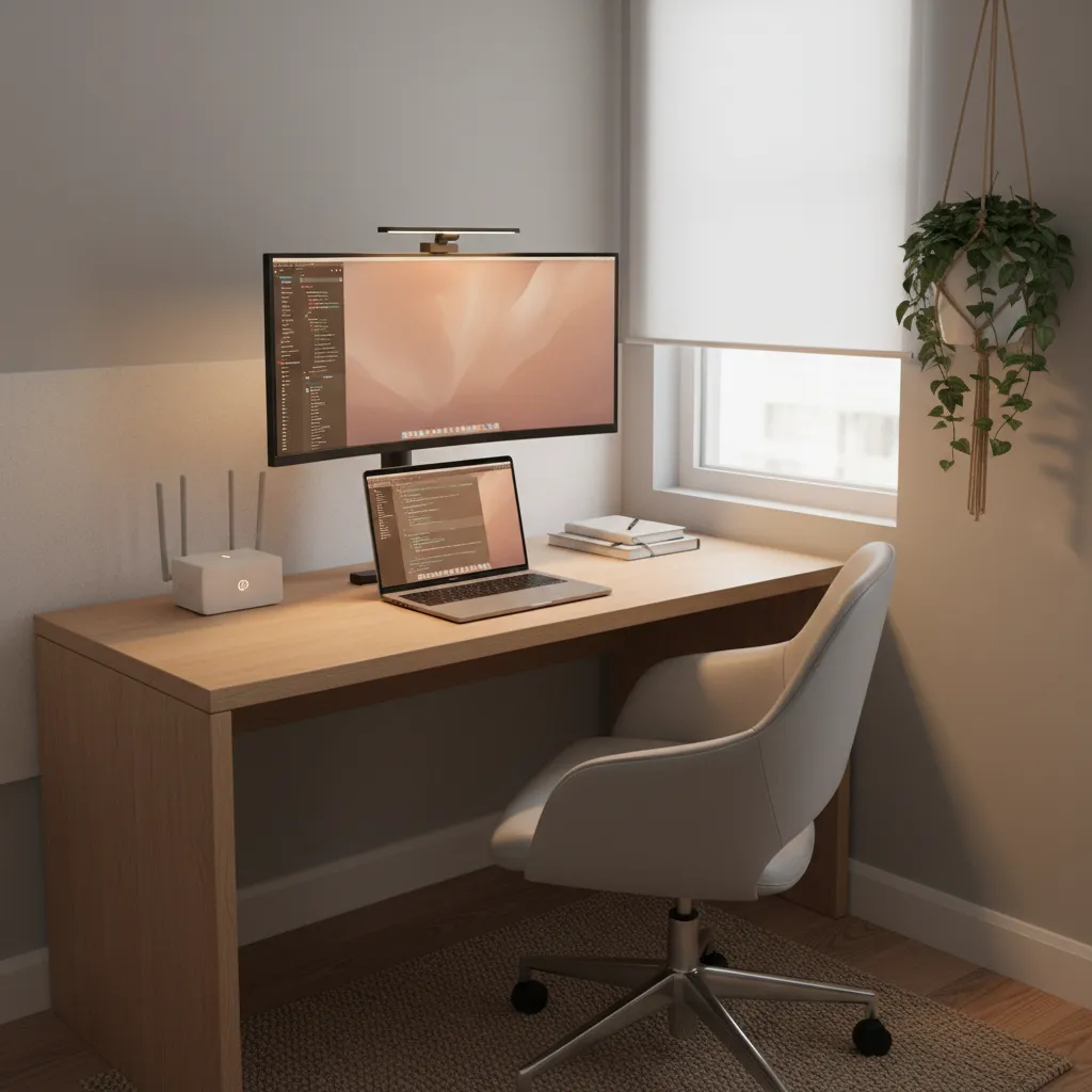 Desk setup with computer and electronics generating heat in small room