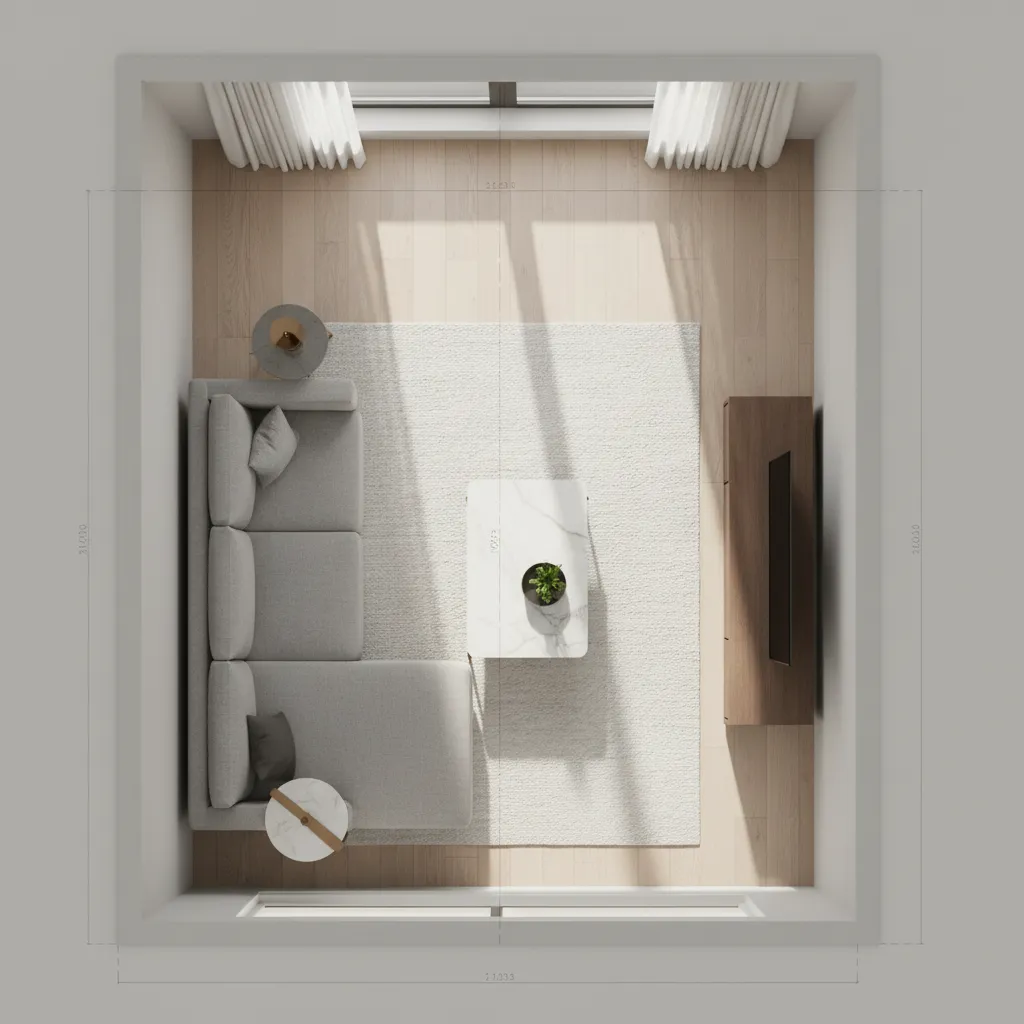 digital floor plan showing furniture arrangement testing in a small living room