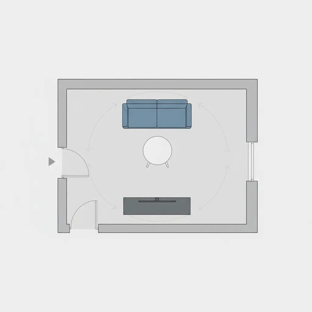 Small living room floor plan layout with optimized furniture placement