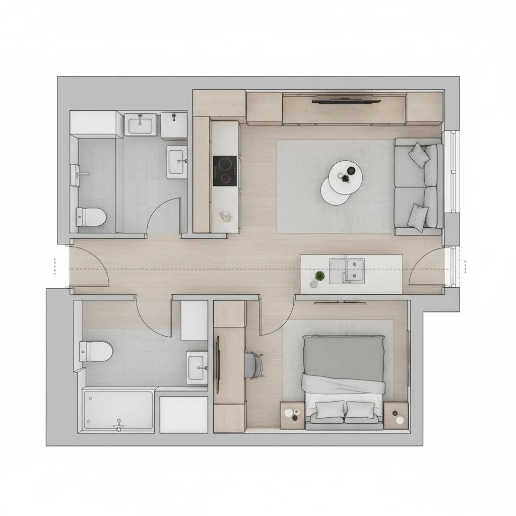 Optimized small apartment layout created using a floor plan creator app