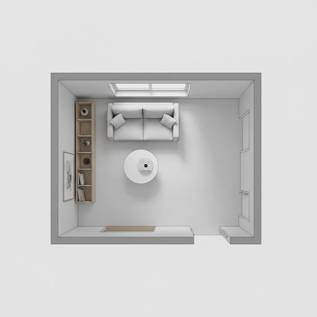 small living room floor plan showing optimized furniture layout and clear pathways