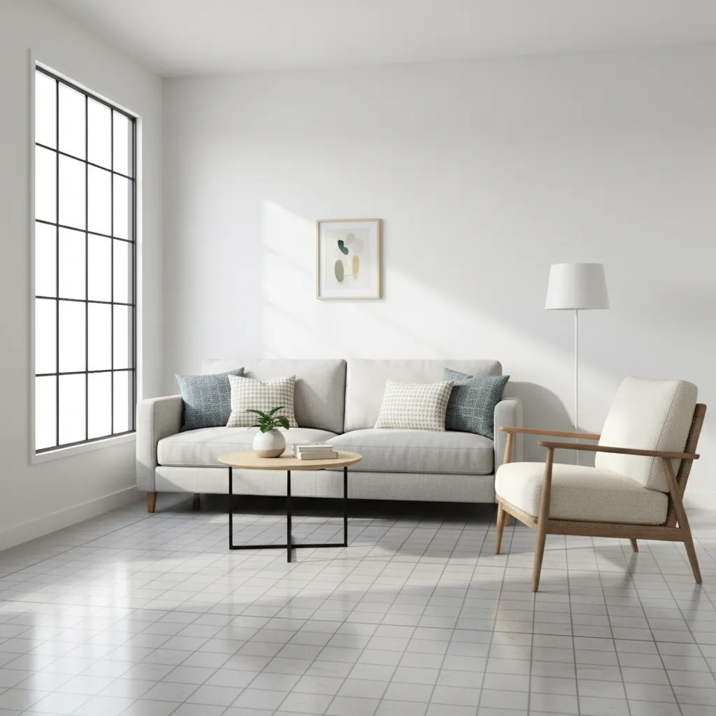compact apartment living room with adjusted furniture spacing
