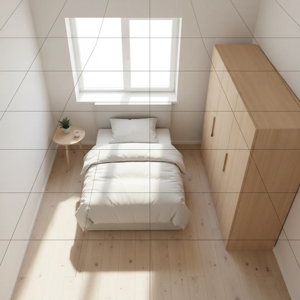 small bedroom layout showing tighter grid modules for furniture spacing