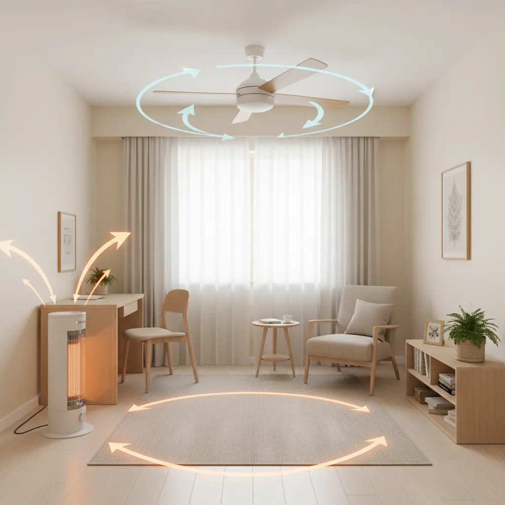 air circulation helping distribute heater warmth in small room