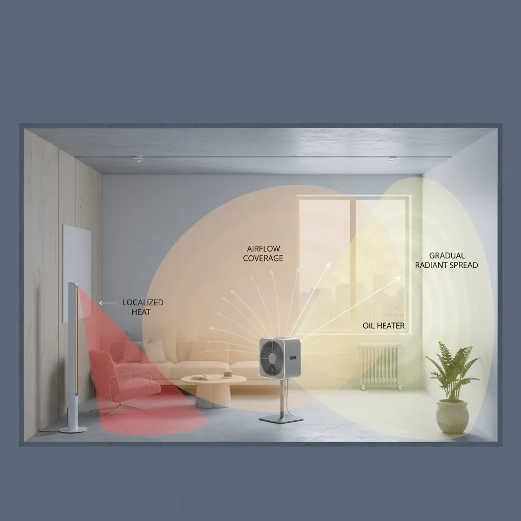 visual comparison of heater heat coverage in a small room