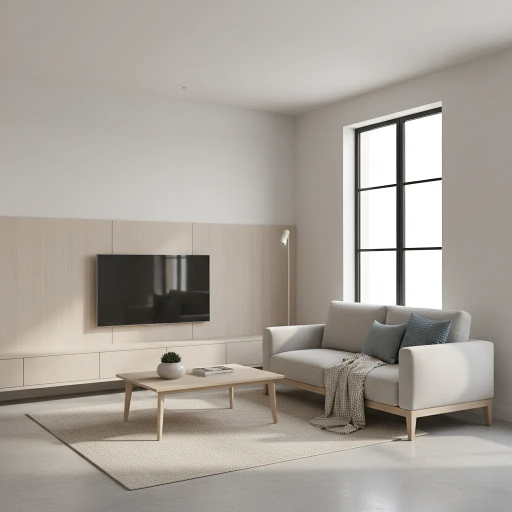 3D visualization of a small living room layout created in design software