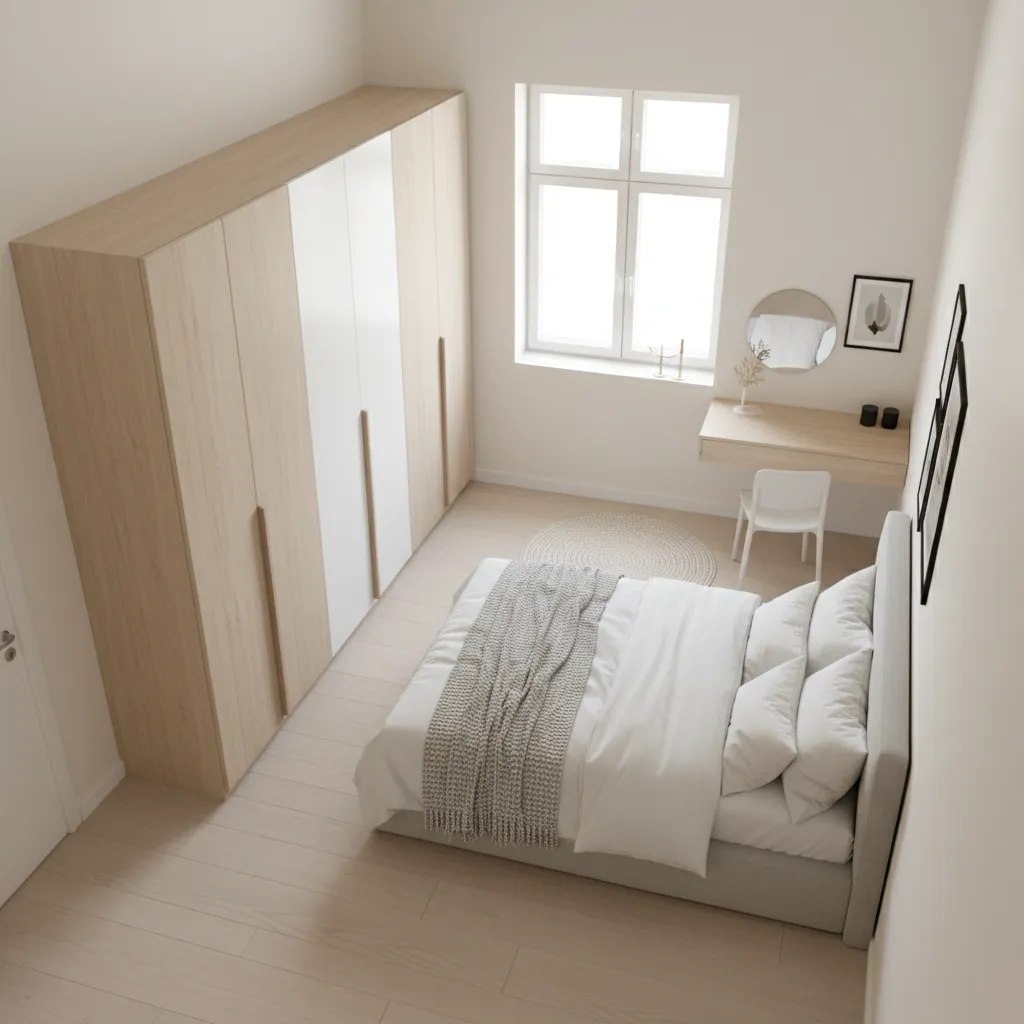small bedroom layout design showing furniture arrangement and walking space