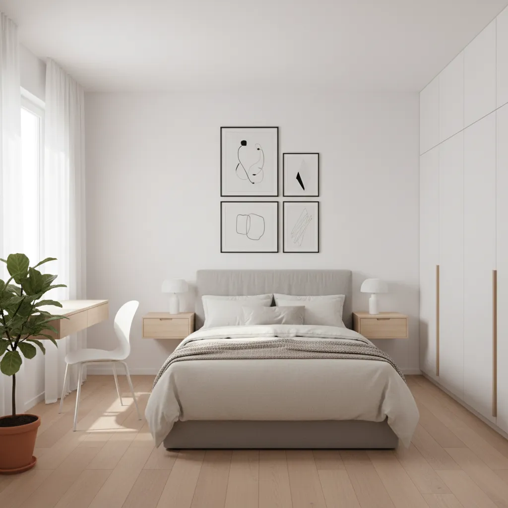 Small bedroom layout optimized with smart furniture placement