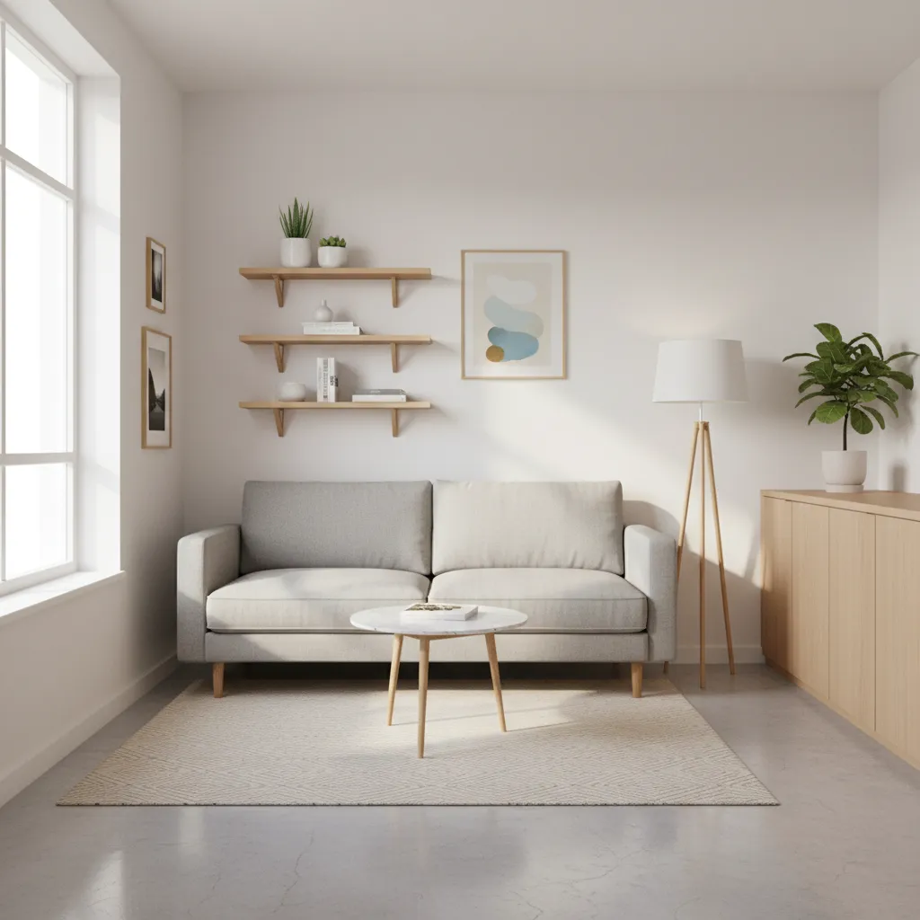 Small apartment room layout with efficient furniture placement