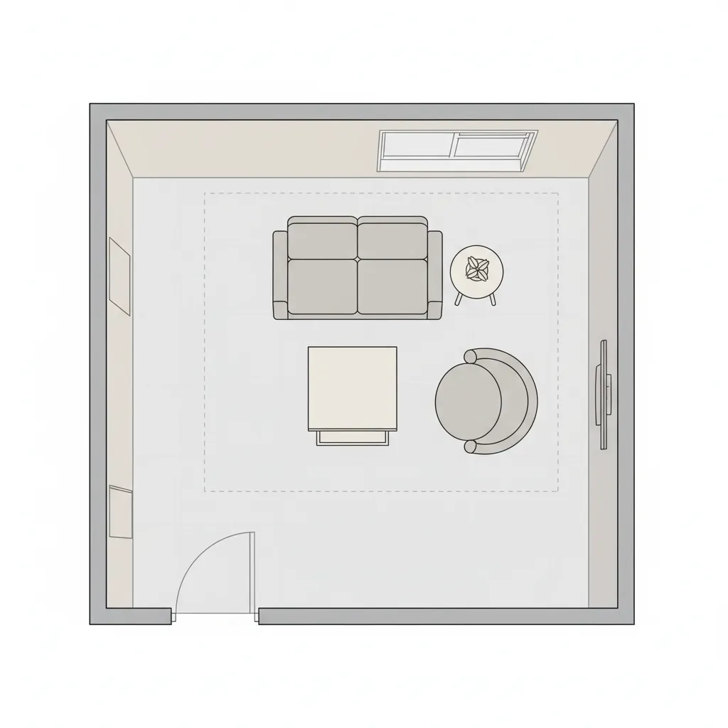 Small living room layout optimized using a digital floor planner
