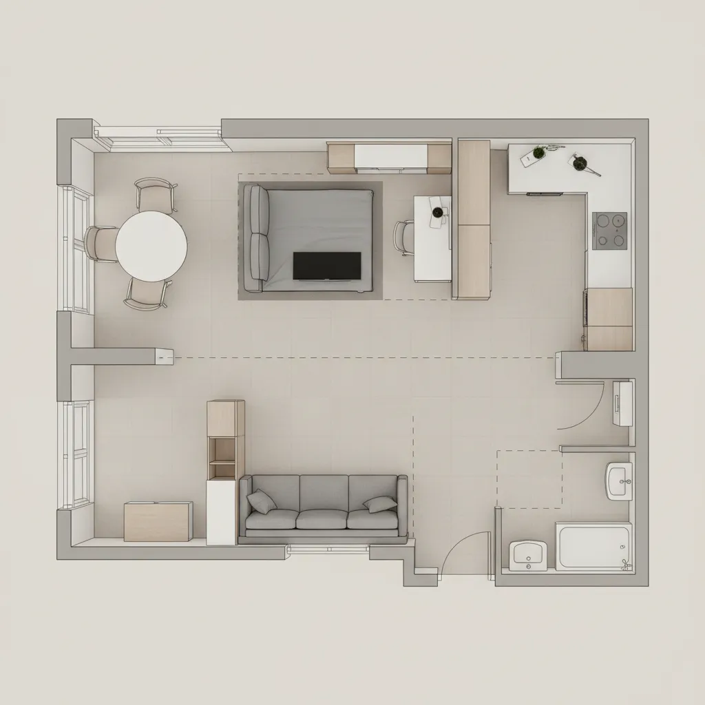 small apartment floor plan comparison showing optimized furniture arrangement