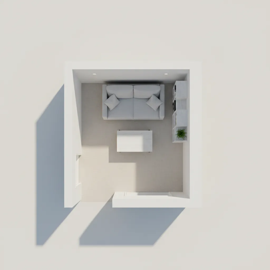 small living room digital layout showing optimized furniture arrangement