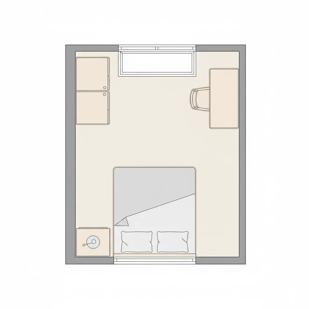 Small bedroom floor plan optimized with correct furniture placement