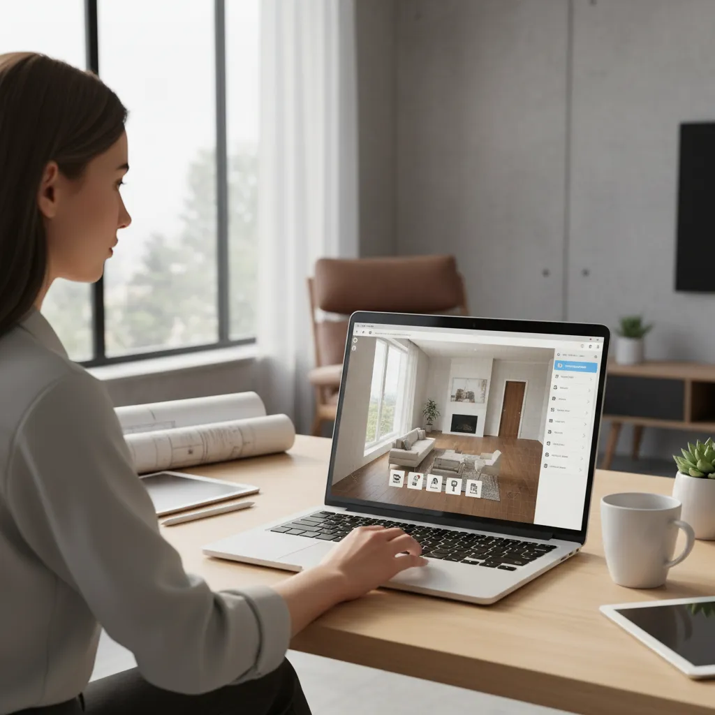 Interior designer adjusting a small room layout in a floor plan app