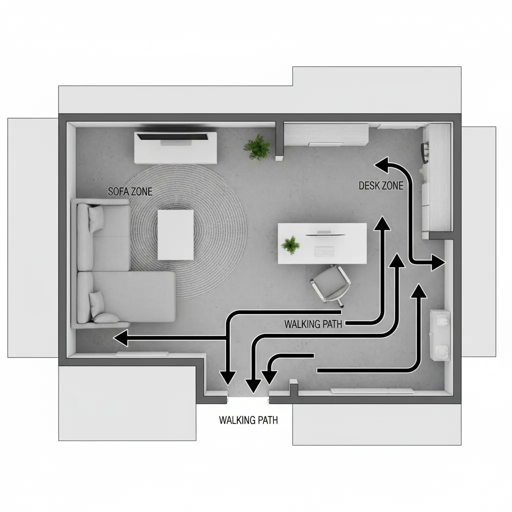 diagram style visualization of zoning in a small room layout