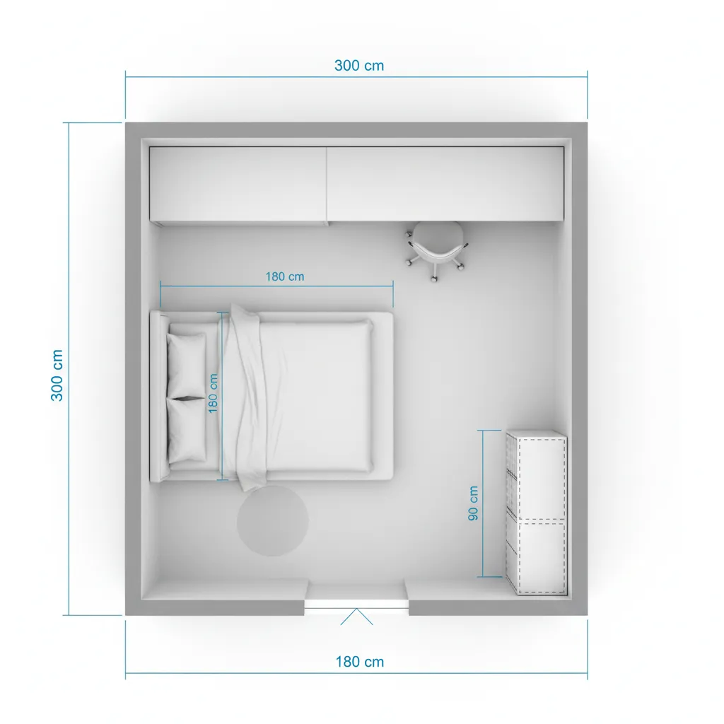 small bedroom floor layout with bed desk combo measurements