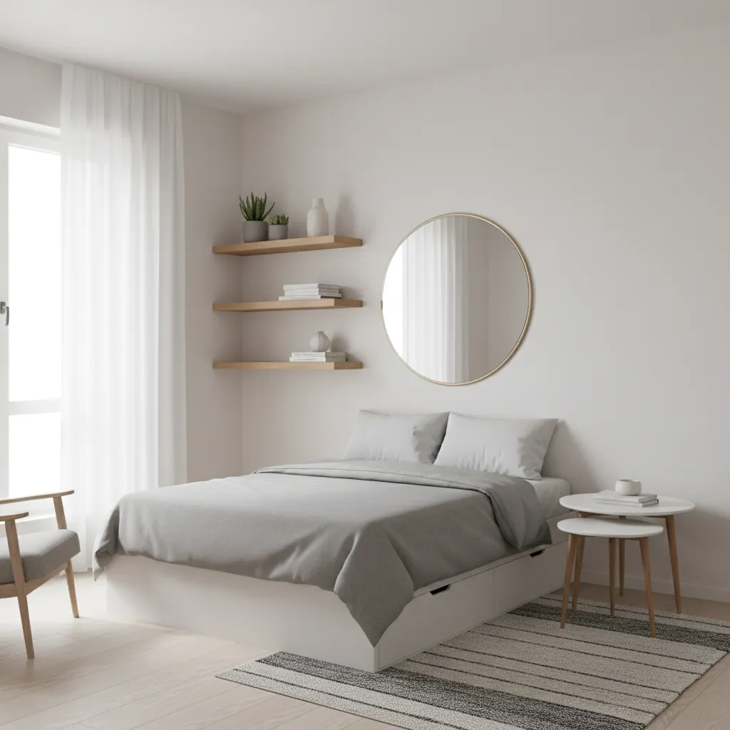 Small room using multi functional furniture and wall storage