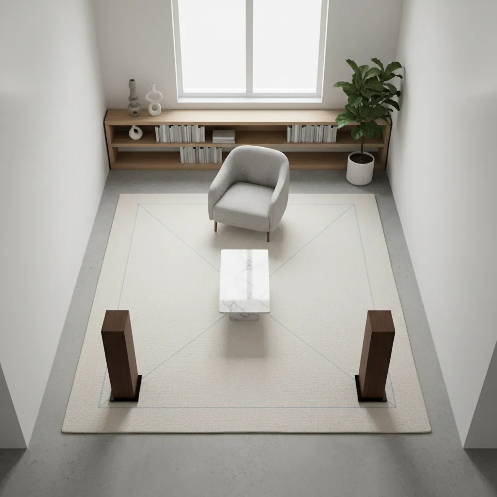 Speaker placement triangle layout in a small room