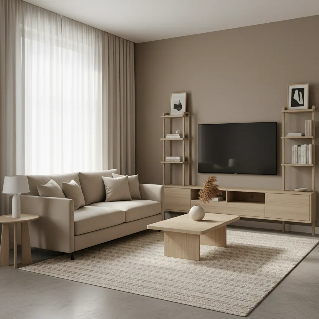 Compact living room using tonal neutral color palette