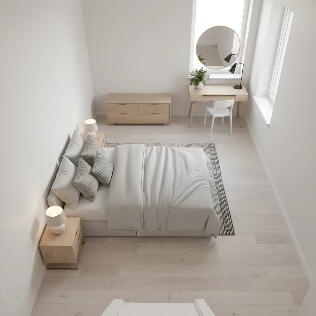 10x13 bedroom layout showing clear walking path and improved furniture placement