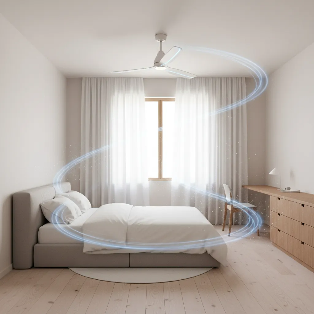tiny bedroom showing window ventilation path and airflow circulation