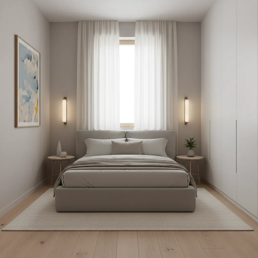small bedroom using wall lighting to save space and improve layout
