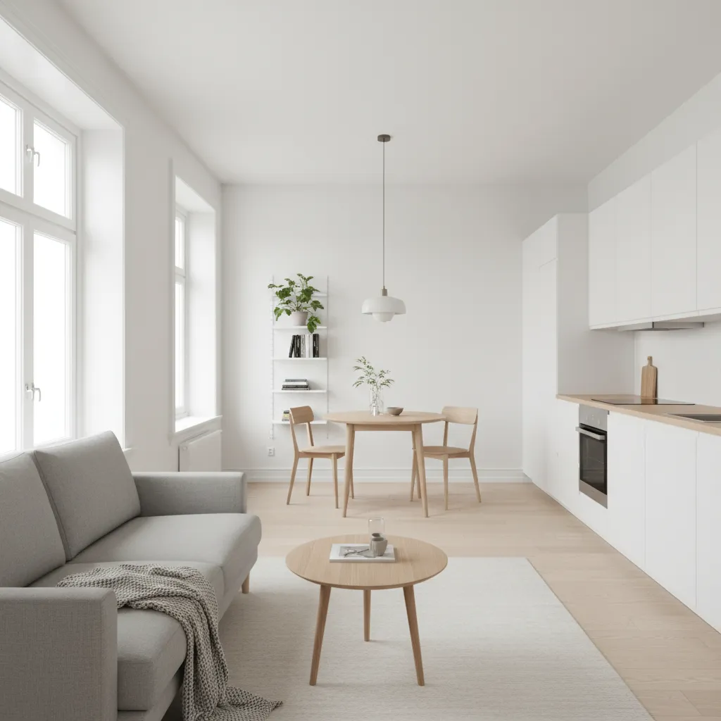 Apartamento pequeño decorado con estilo nórdico y colores claros