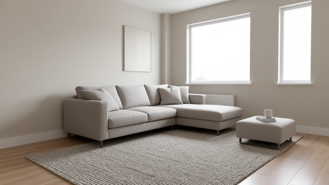 Small apartment living room with chaise sectional maximizing corner space