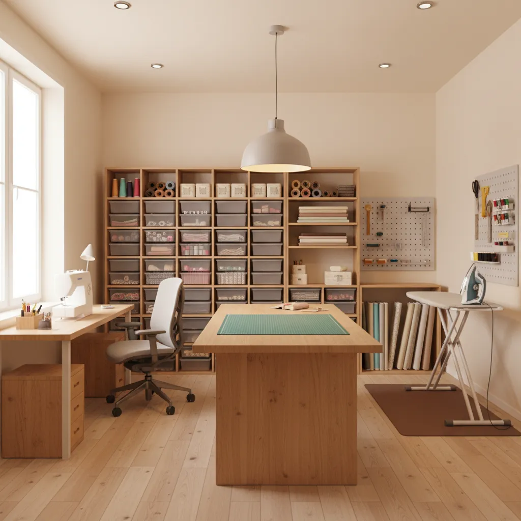 10x10 sewing room layout showing clear walking path between stations