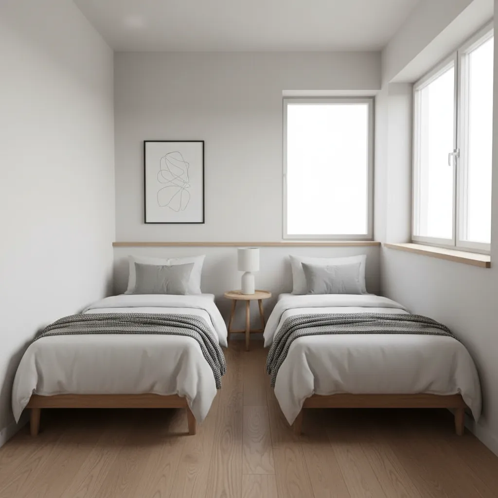 small shared bedroom with two twin beds placed efficiently