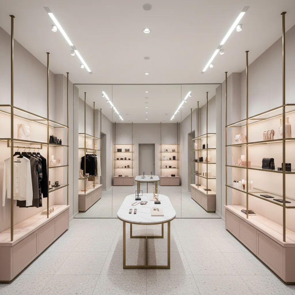 Pequeña tienda diseñada para parecer más amplia con iluminación y espejos