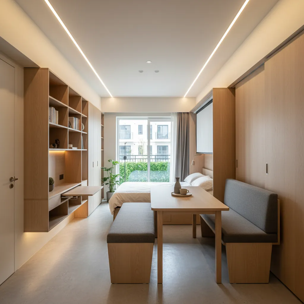 Casa pequeña con diseño interior creativo y espacio optimizado