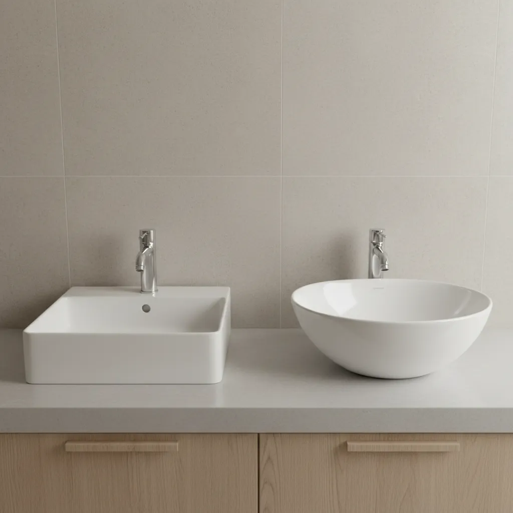 Comparison of shallow sink versus deeper compact bathroom sink