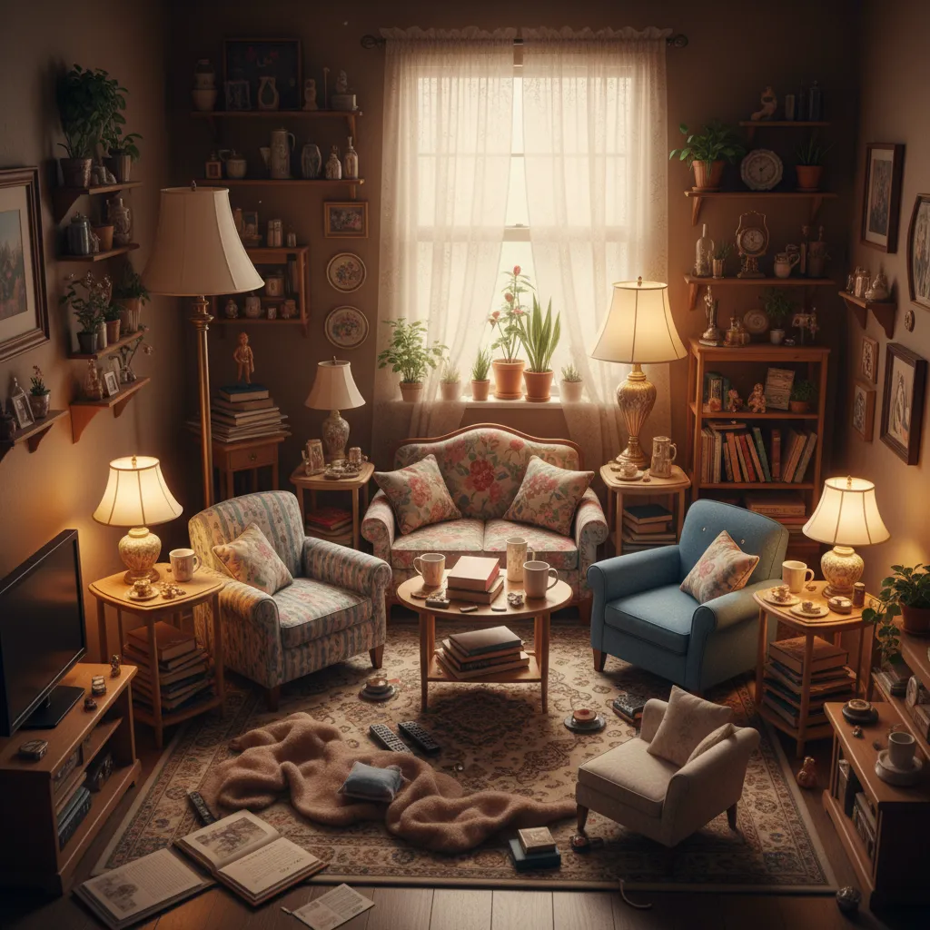 Sala pequeña con demasiados muebles que saturan el espacio